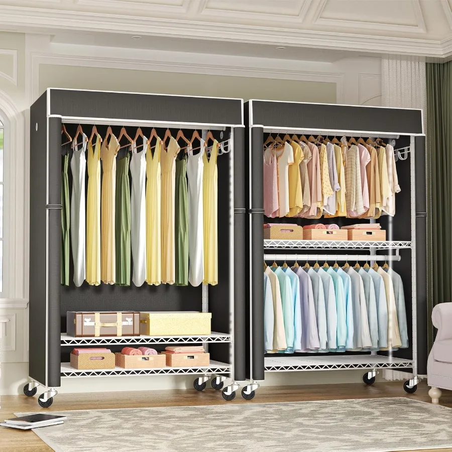 رف ملابس أبيض مع غطاء أسود P1C Plus خزائن دوارة مع عجلات للمنزل والخزانة يستخدم رف الملابس المعدني عالي التحمل #4