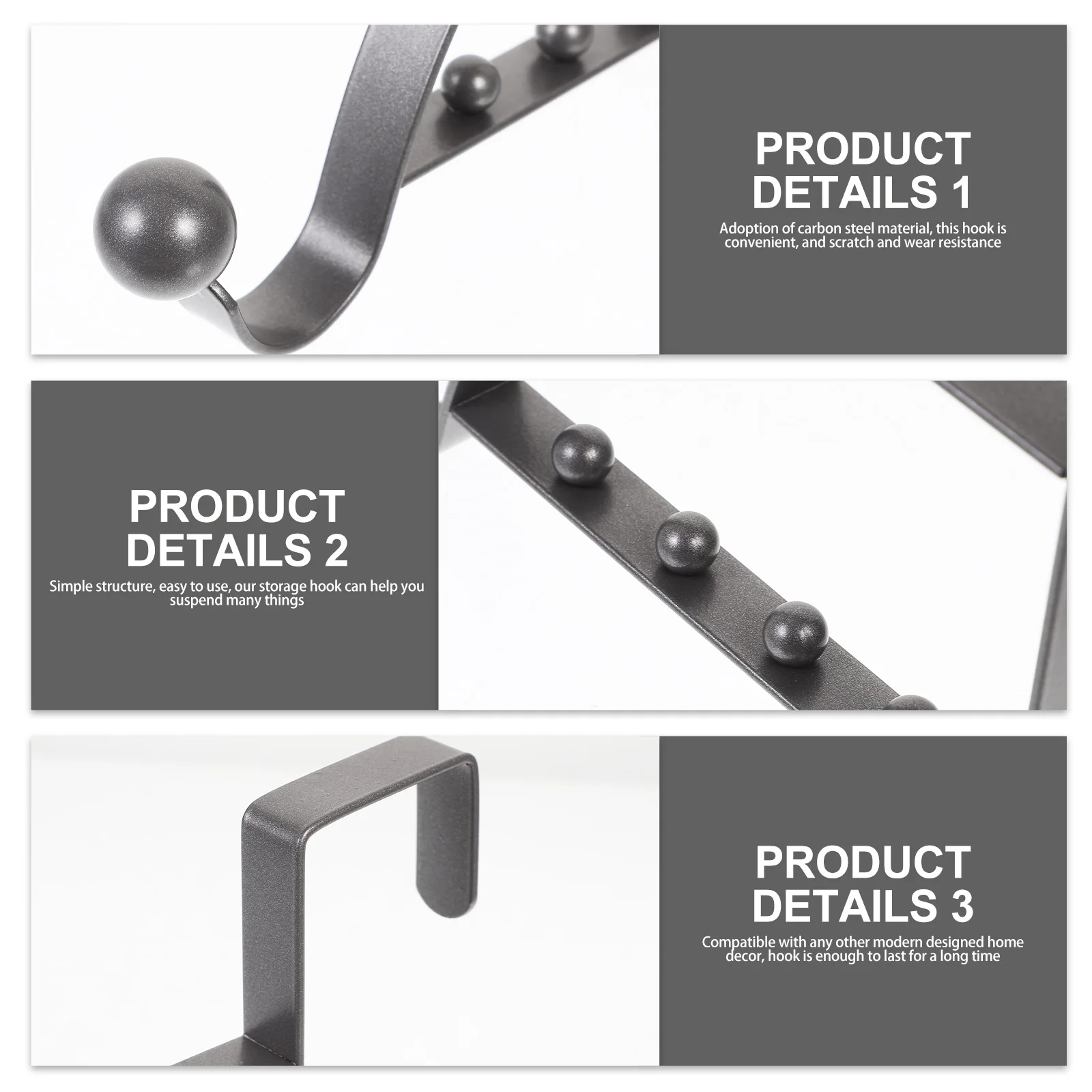 

2pcs Hanger Hooks Behind Door Storage Towel Rack Bathroom Grey Carbon Steel Scratch Resistant Wardrobe Pants Hook Space