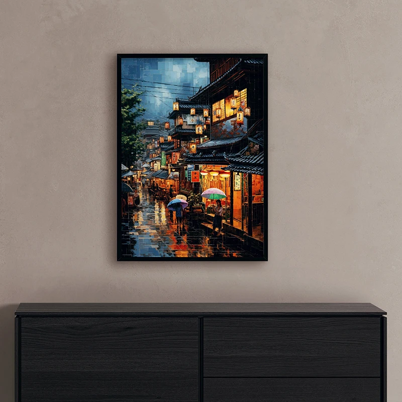 قرية الفيتنامية المشارك مشهد السوق الآسيوية قماش اللوحة خمر المائية جدار صورة فنية لغرفة المعيشة ديكور المنزل #4