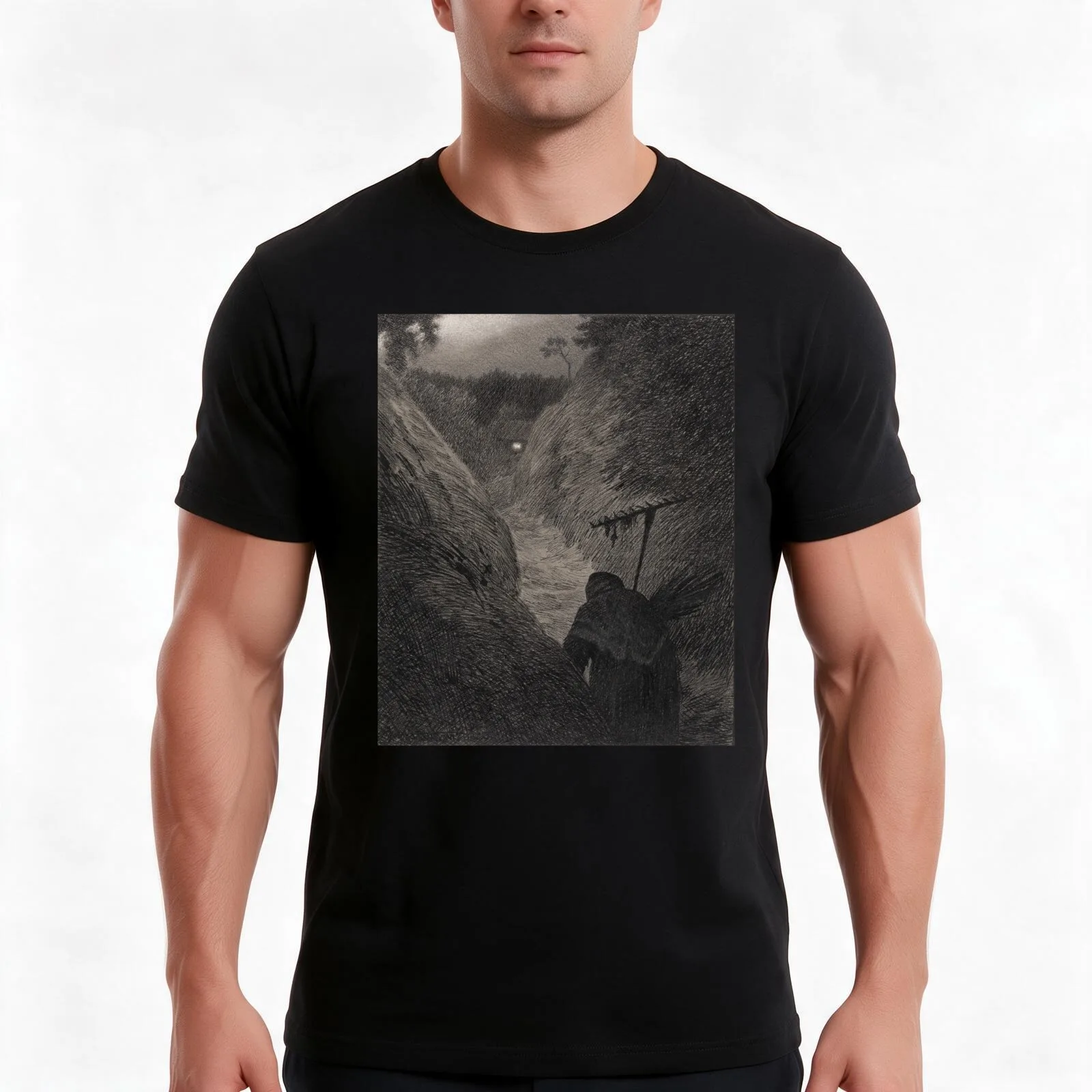 Pesta Comes - Theodor Kittelsen T-Shirt, Summer Casual Cotton Tee, Oversized Streetwear Tops, Vintage Graphic Print, 100% Cotton