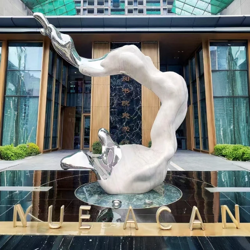 C69 stainless steel streamer sculpture custom abstract metal mirror ribbon special-shaped spiral water feature garden ornament