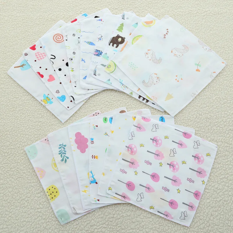 Pure cotton towel ultra-thin four-layer gauze printing small towel baby handkerchief baby saliva towel printing towel