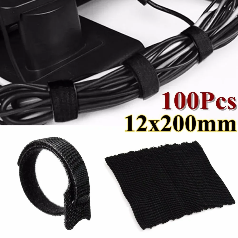 12 x 200mm 100pcs/set 0.5'' x 8'' Black Nylon Cable Ties Belt Cable Ties Hot Nylon Reusable with Eyelet Holes