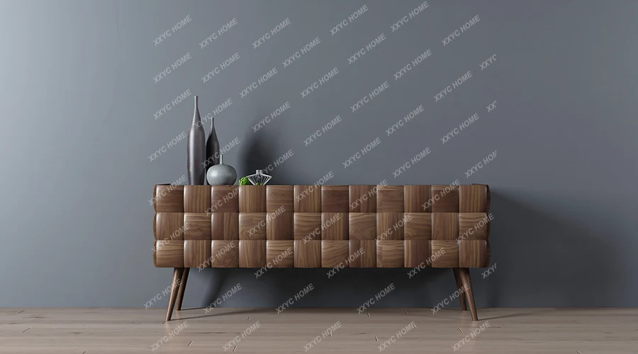 A   American Modern Light Luxury Personality Black Walnut Locker TV Cabinet Large Entrance Cabinet Nordic Modern