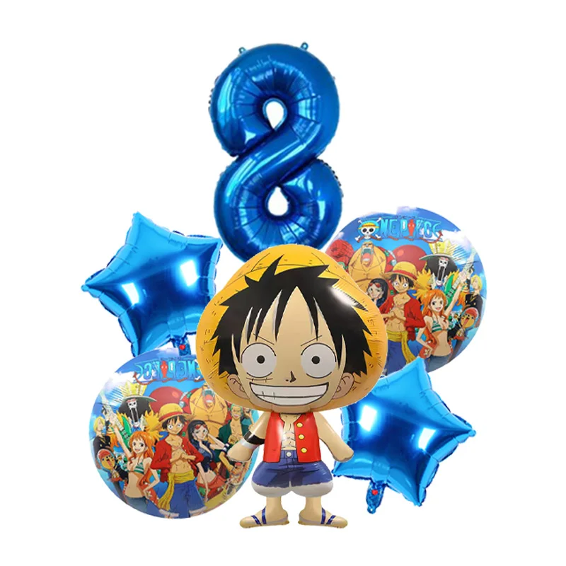 One Piece Themen-Set mit Luffy-Motiv, Aluminiumfolienballons, Zahlenballons für Kindergeburtstage, Babyparty-Dekorationen und Geschenke