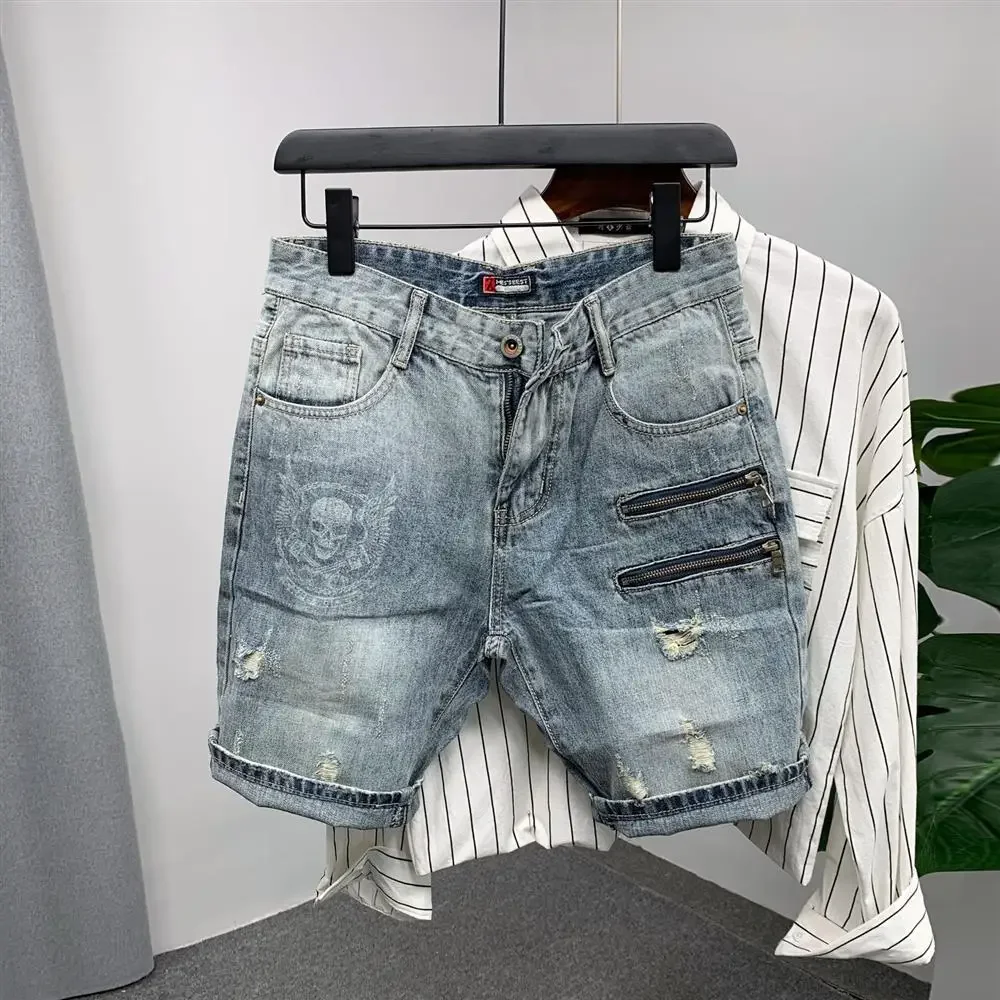 Pantalones cortos de mezclilla para hombre, Jeans cortos ajustados con gráfico de Hip Hop, diseñador, tendencia de venta, nuevo en con Emo juvenil,