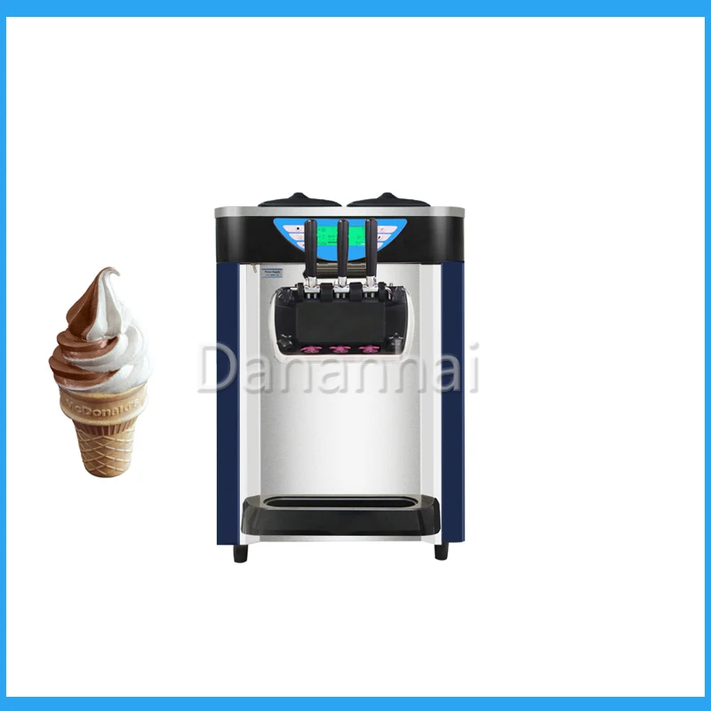 

Electric Commercial Three Flavors Soft Ice Cream Machine Desktop Milk Fruit Strawberry Flavor Cone Sundae Machine