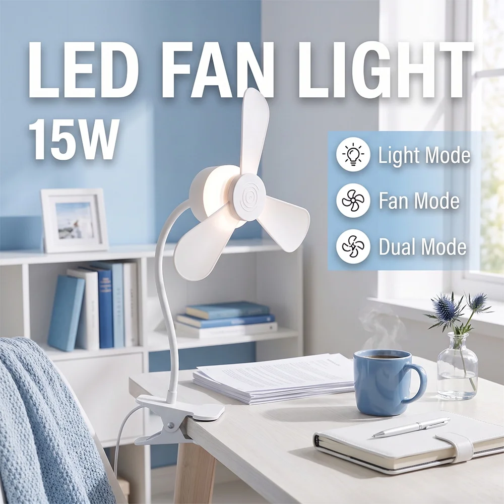 Clip on LED Fan Lamp Rotation Portable Mini Clip-on Fan 3 Speeds Quiet Cooling Night Light Dorm Bed Desktop Lamp