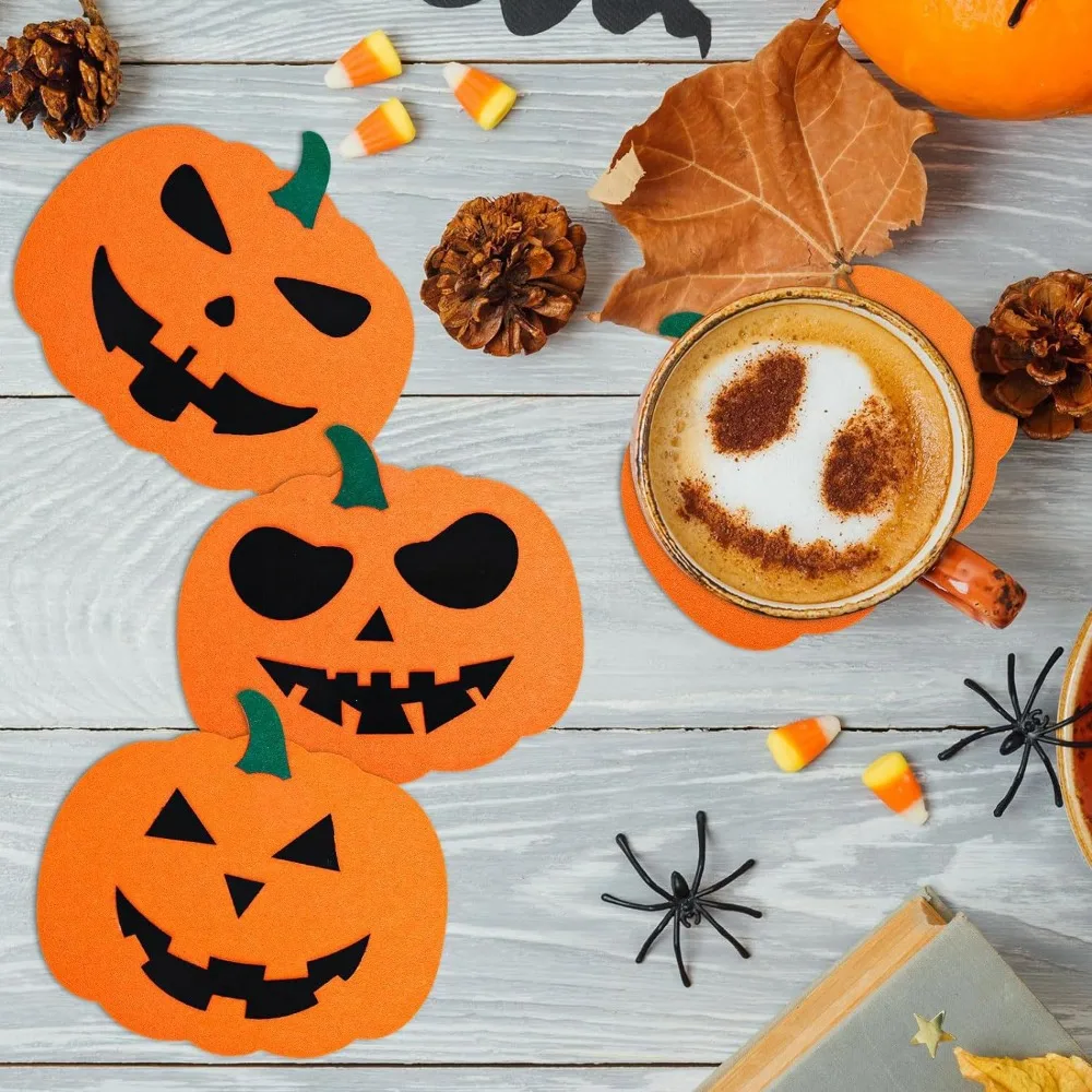 

4pcs/set Halloween Coasters Pumpkin Ghost Felt Ornaments DIY Felt Accessories Kit Non Woven Fabric Festive Party Decoration Gift