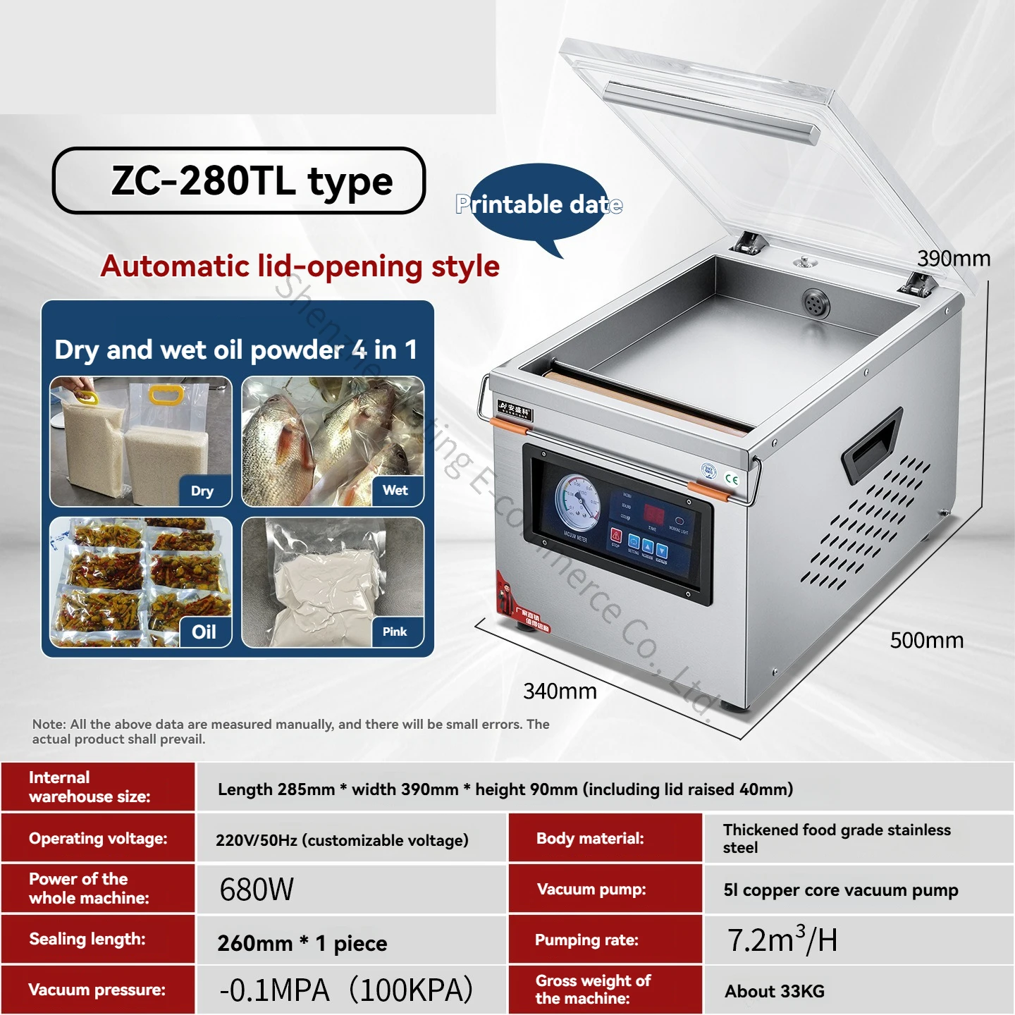 Electric Food Vacuum Packaging Machine Commercial Meat Preservation Plastic Vacuum Sealing Machine Wet Dry Dual Use