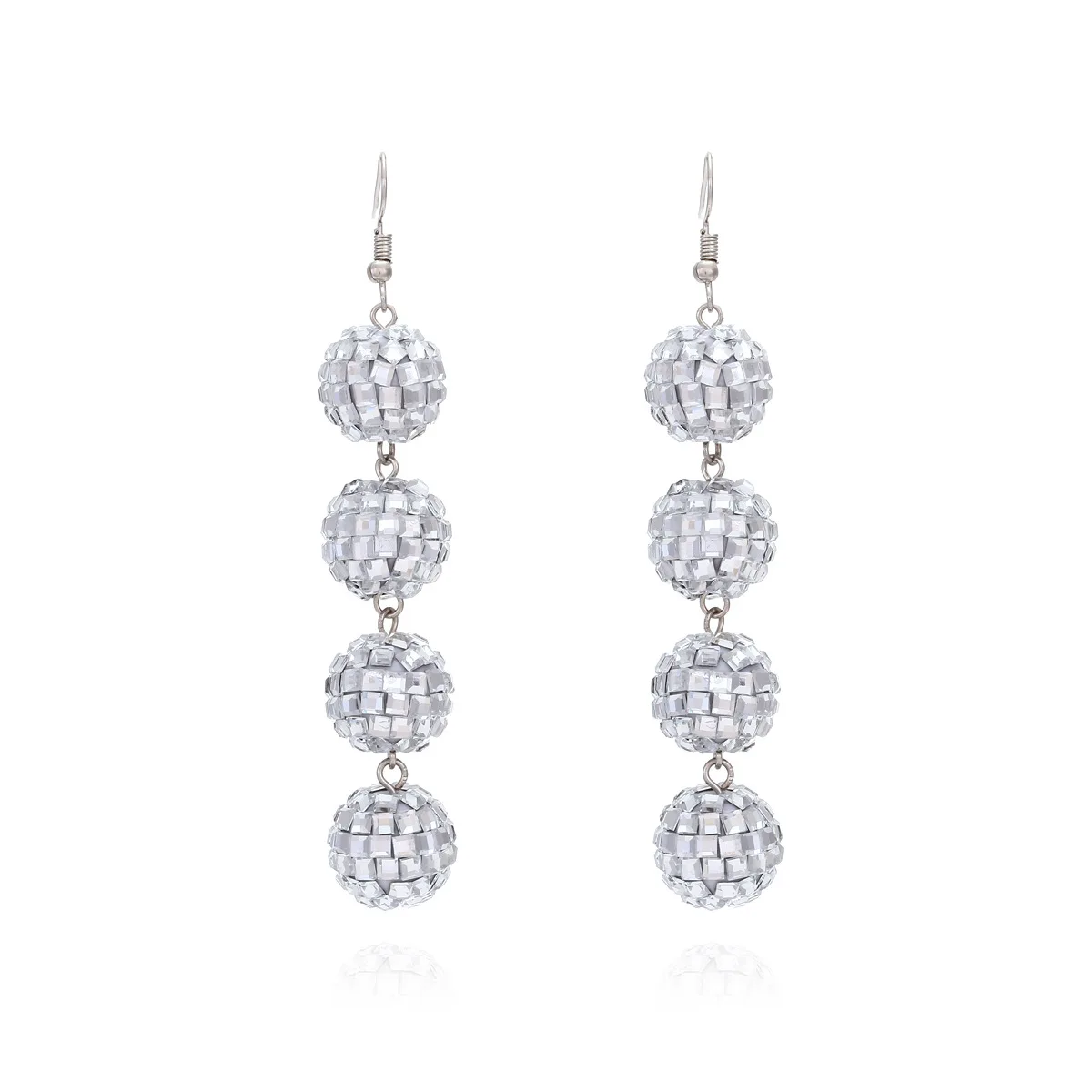 Light luxury super flash handmade beaded disco ball earrings long mirror beads earrings ear jewelry women