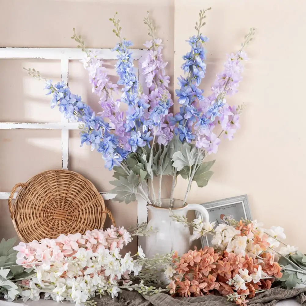 Fake Delphinium Flower No-fading  Not Wither Realistic Decorate Plastic Artificial Flowers Branch Wedding Decor for Living Room