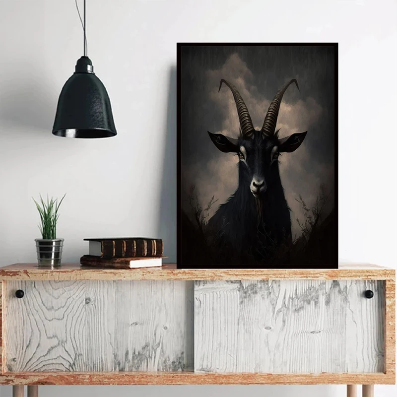 Gothic Art Occult Baphomet Dark Goat Poster Canvas Painting Poster and Print Wall Art Picture for Living Room Club Home Decor