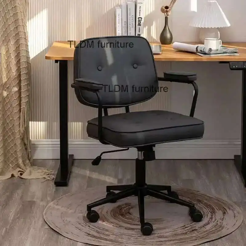

Nordic Leather Office Chairs for Office Furniture Computer Chair Retro Designer Light Luxury Sedentary Comfortable Office Chair