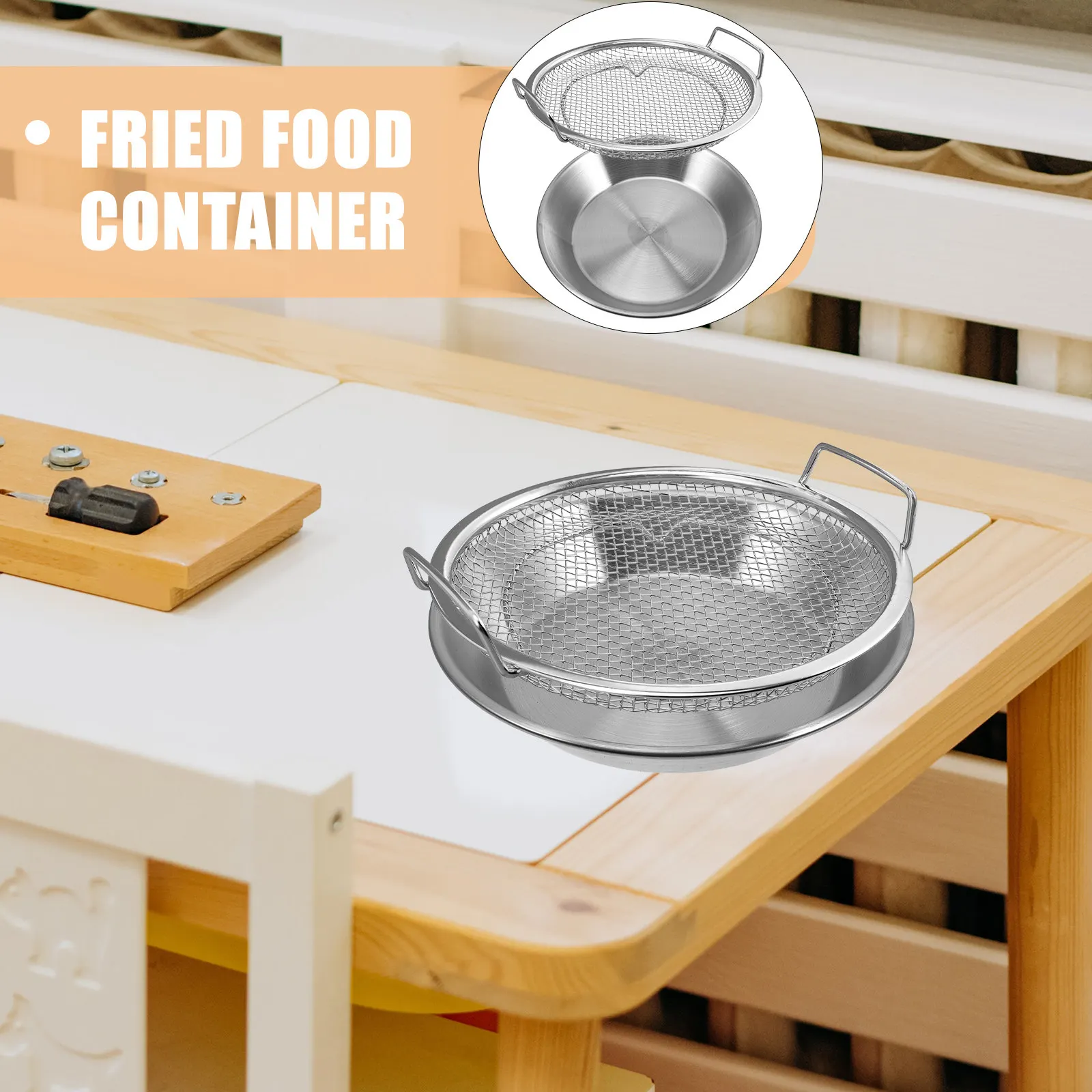 1Set Stainless Steel Oil Draining Plate Set Double Layer Fried Food Holder Tiered Snack Plate Filter Net Tray Convenient