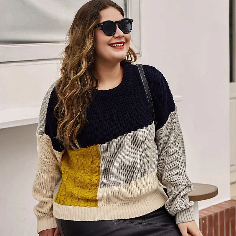 Outono inverno plus size oversized retalhos tricô camisola feminina casual solto chique pulôver moda elegante y2k jumpers