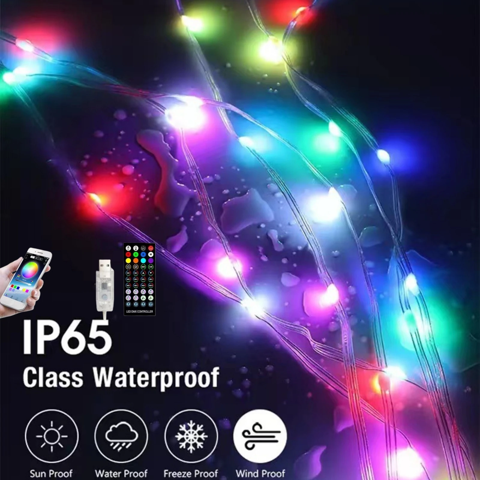 Smart LED Fairy String Lights RGB USB Remote Bluetooth App Control Garland Strip Light WS2812B IC Christmas Party Lamp Lighting