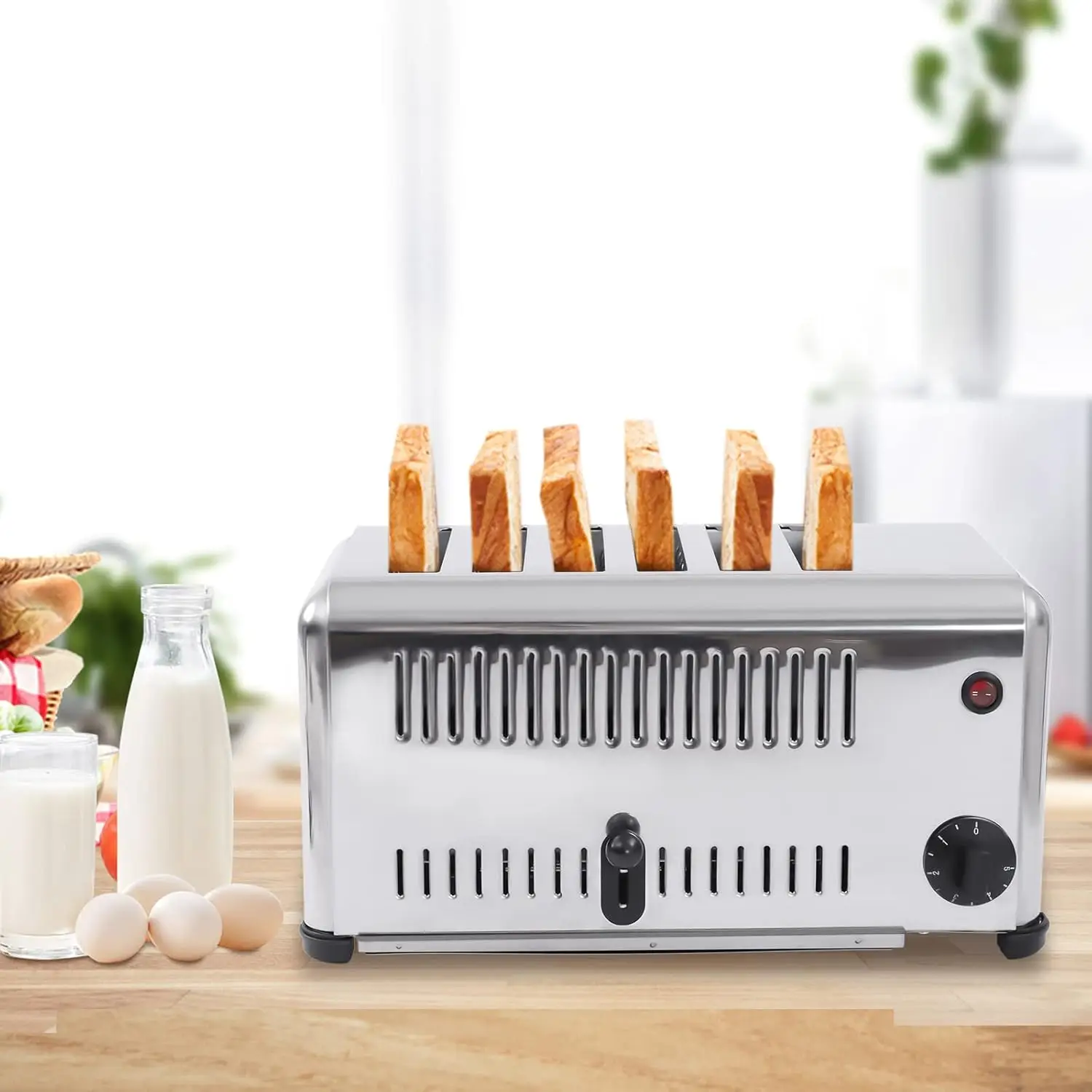 6 شرائح محمصة خبز تجارية 201 ماكينة كهربائية من الفولاذ المقاوم للصدأ لمطعم المطبخ المنزلي 1680 وات 110 فولت