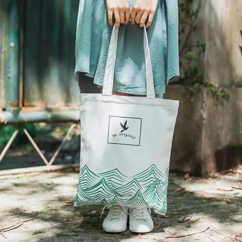 35*40cm High-Quality Canvas Shopping Bags Eco Reusable Foldable Shoulder Bag Handbag Tote Large Capacity Cartoon Mountain Bags