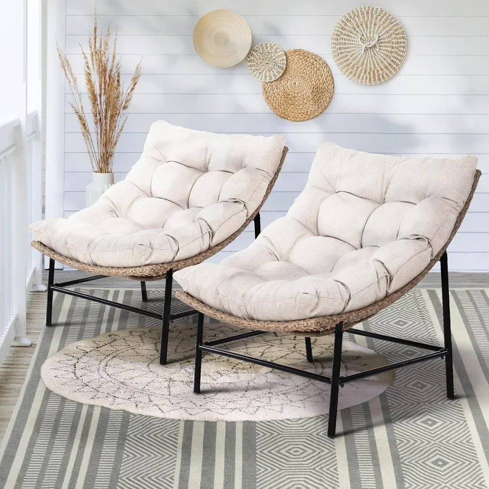 

Rattan Outdoor Papasan Chair Set of 2, Premium Olefin Thick Cushion, 500lbs Capacity Patio