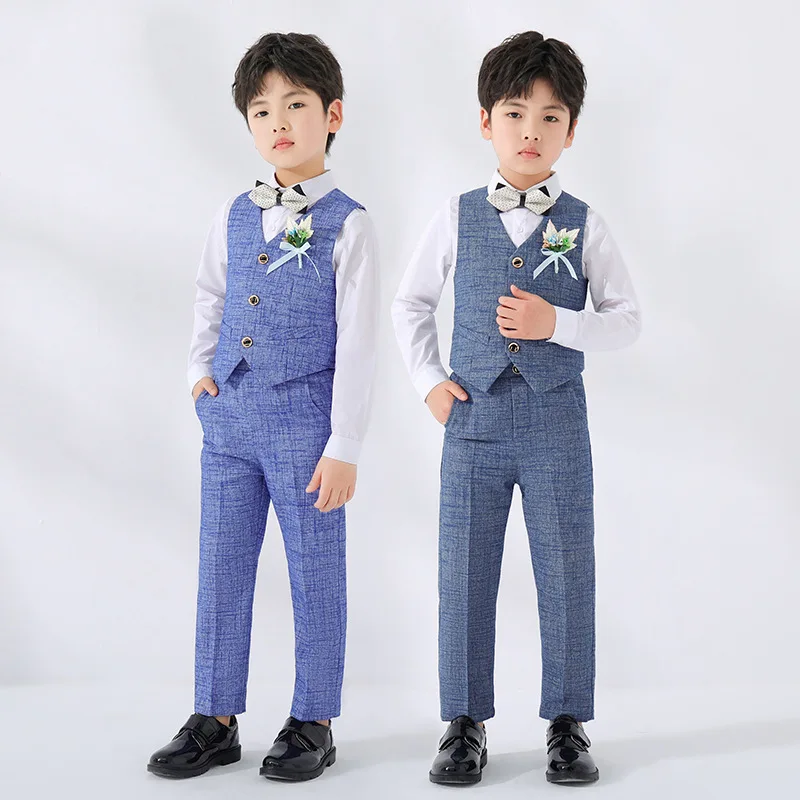 

Boy Formal Set For Spring Autumn 2023 New Teenager Kids Clothes Top Quality Bowtie Dress Vest Party Performance Costume 90-170