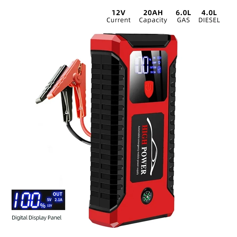 

Portable Car Jump Starter with Digital Display 12V 20AH 4-USB Charging Port Emergency Lighting Starting Power Supply Car Auto