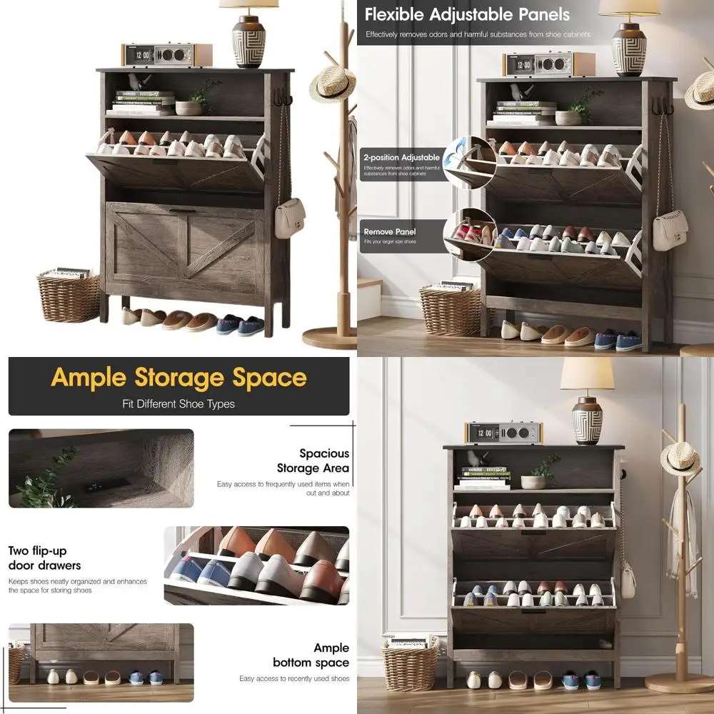 

Grey Freestanding Shoe Cabinet with 2 Drawers and Automatic Deodorization