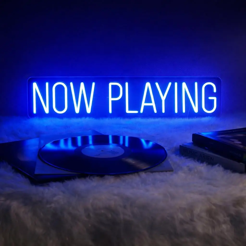  NOW PLAYING LED Neon Sign USB Powered Vinyl Record Music Themed Neon Light Record Player Room DJ Bar Music Studio Decor