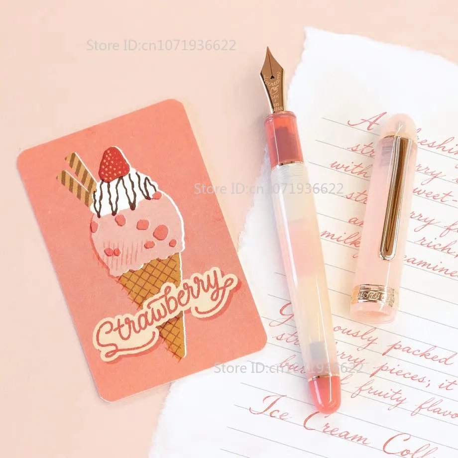 Japan Platinum 3776 NBC Kinokuniya Limited Strawberry Ice Cream Fountain Pen 14K Gold Nib Collectible Writing Stationery Gift