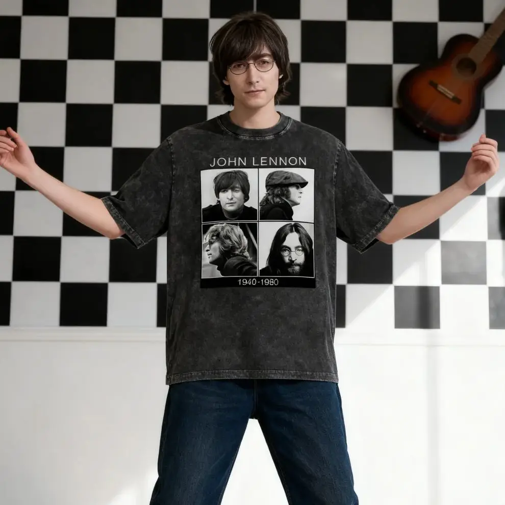 

Мужская потертая футболка с рисунком для The BeatlesМужская повседневная удобная уличная футболка в стиле ретро с музыкальной тематикой