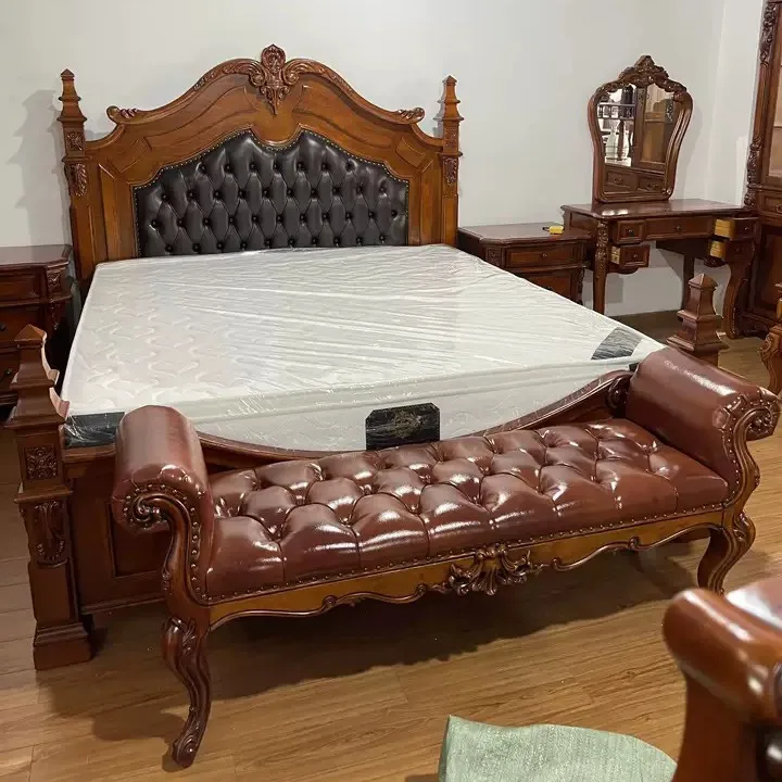 Solid wood bed 1.8/2 meters first layer leather wedding bed double princess bed villa
