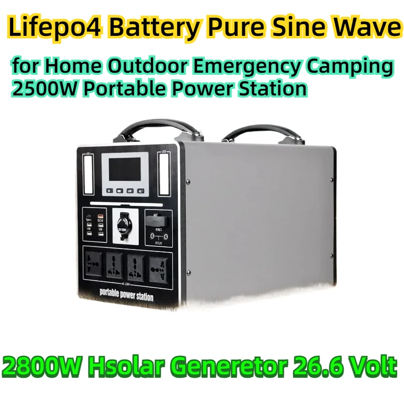 

Lifepo4 Battery Pure Sine Wave for Home Outdoor Emergency Camping 2500W Portable Power Station 2800W Hsolar Generetor 26.6 Volt