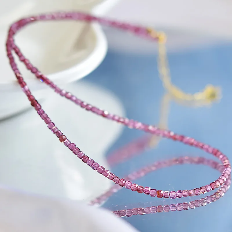 

Garnet Necklace Women Loose Beads Multi-layer Bracelet Small Sugar Cube Collarbone Neck Chain Wholesa