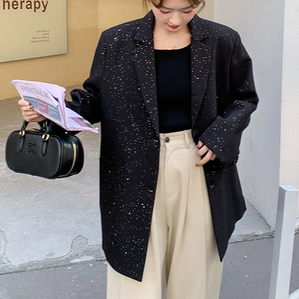 Light luxury high-end heavy craftsmanship black suit women's spring new small casual and thin temperament small blazer