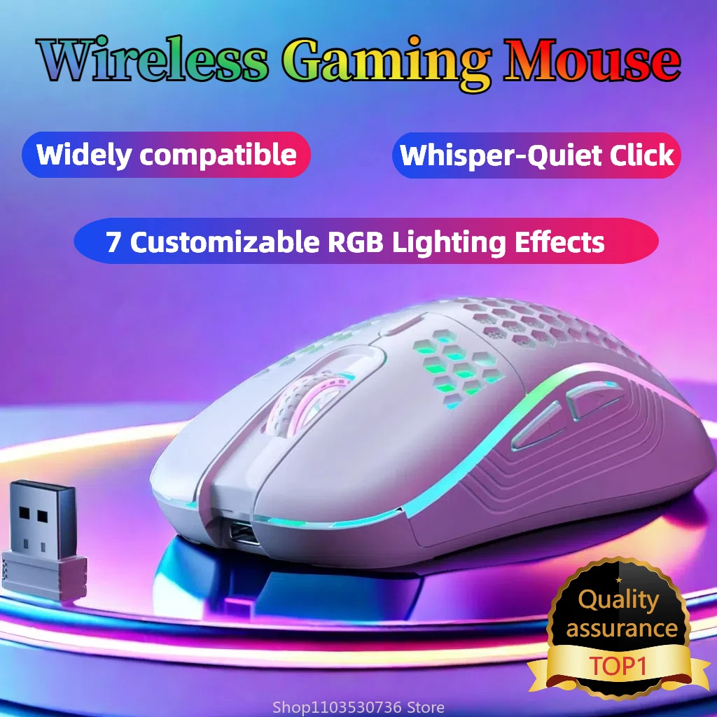 

2.4G Wireless Gaming Mouse RGB Lighting Charging Mouse with Adjustable DPI Ergonomic Honeycomb Design for Desktop Laptop