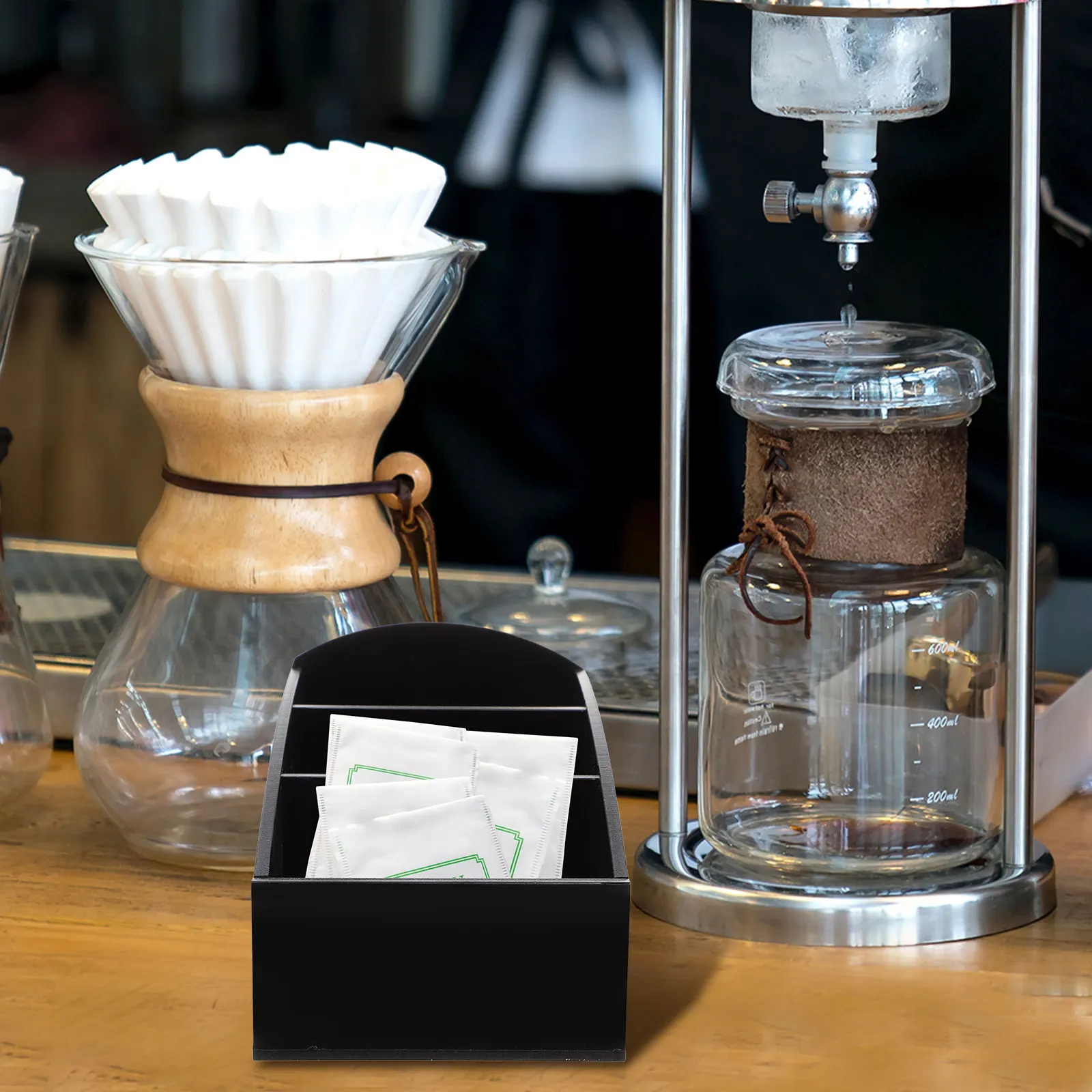 

2Pcs Countertop Organizer Elegant Acrylic Coffee Bar Holder for Tea Bags Sugar Bags Loose Coffee Storage Inn Hotel Restaurant