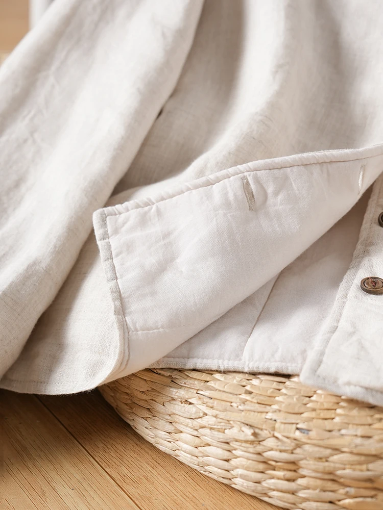 جاكيت قطني أصيل مع ياقة مكشكشة بلون الكتان، معطف نسائي عصري جديد للشتاء