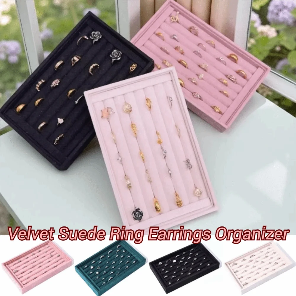 

Elegant Ring Earrings Organizer Velvet Suede Large-Capacity Ear Studs Jewelry Display Stand Decoration Save Space