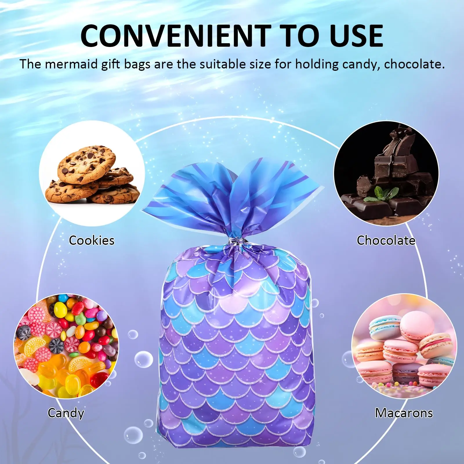 100 Pcs Mermaid Candy Bags Mermaid Goodie Bags Mermaid Gift Bags For Baby Shower Birthday Party Girls Holiday Celebrations