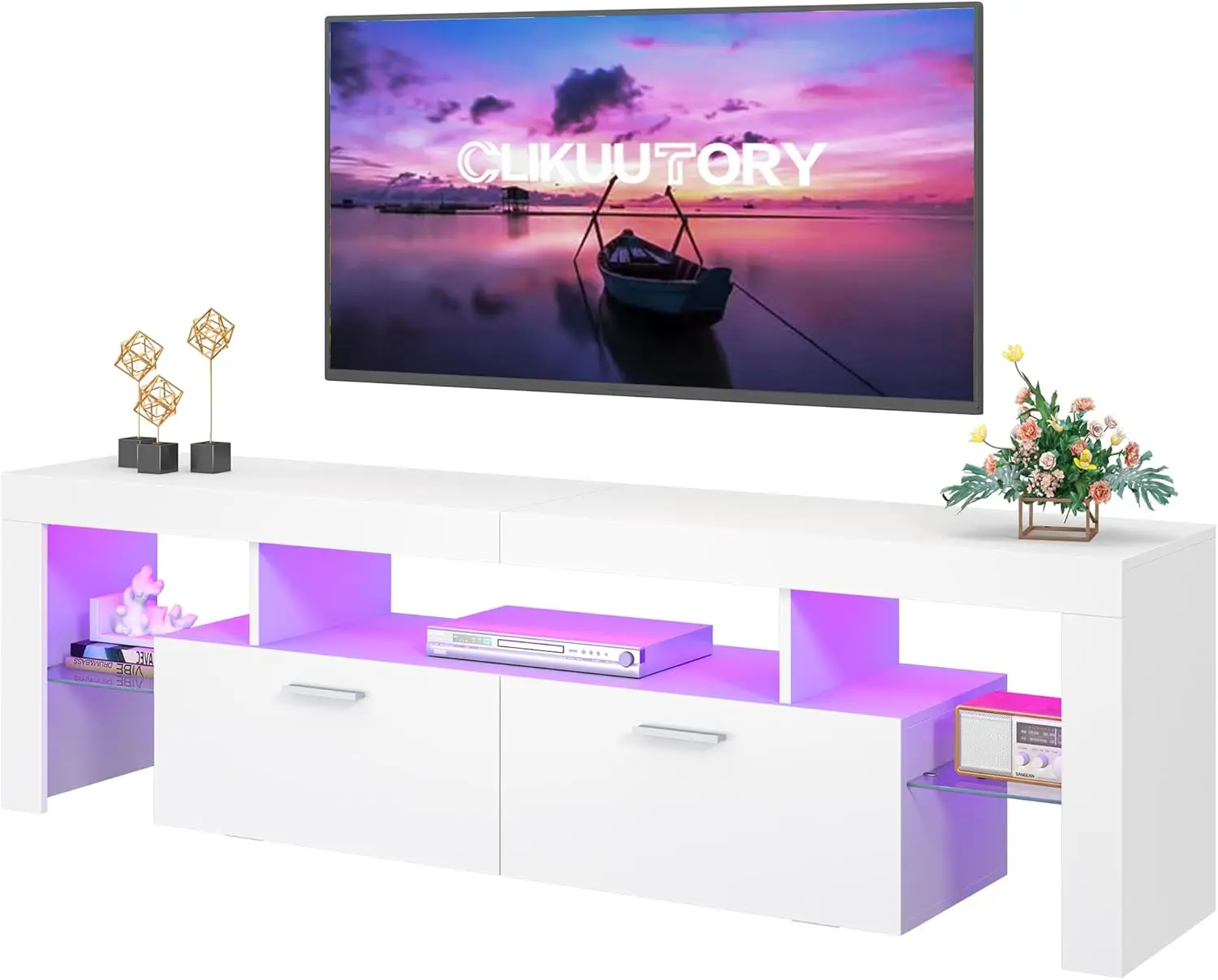 

Modern Lighting 63 inch TV Stand with Large Storage Drawer for 50 55 60 65 70 75 Inch TVs, TV Console with 20 Color LED Lights