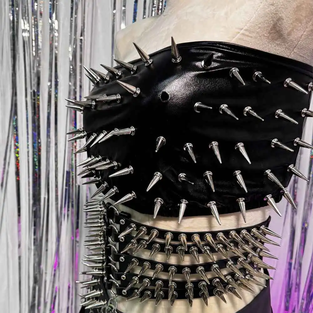

Punk Rock 90s Emo Goth Cummerbunds Harajuku E-Girls Gothic Y2K TOPS Skirts Spike Studded Rivet Club Wear Cyber Grunge