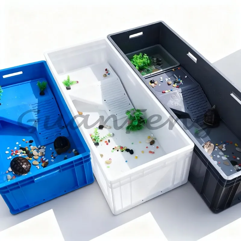 ‌ Plastic reptile aquarium, waterproof turtle pond with bathing platform, and practical turtle drainage system