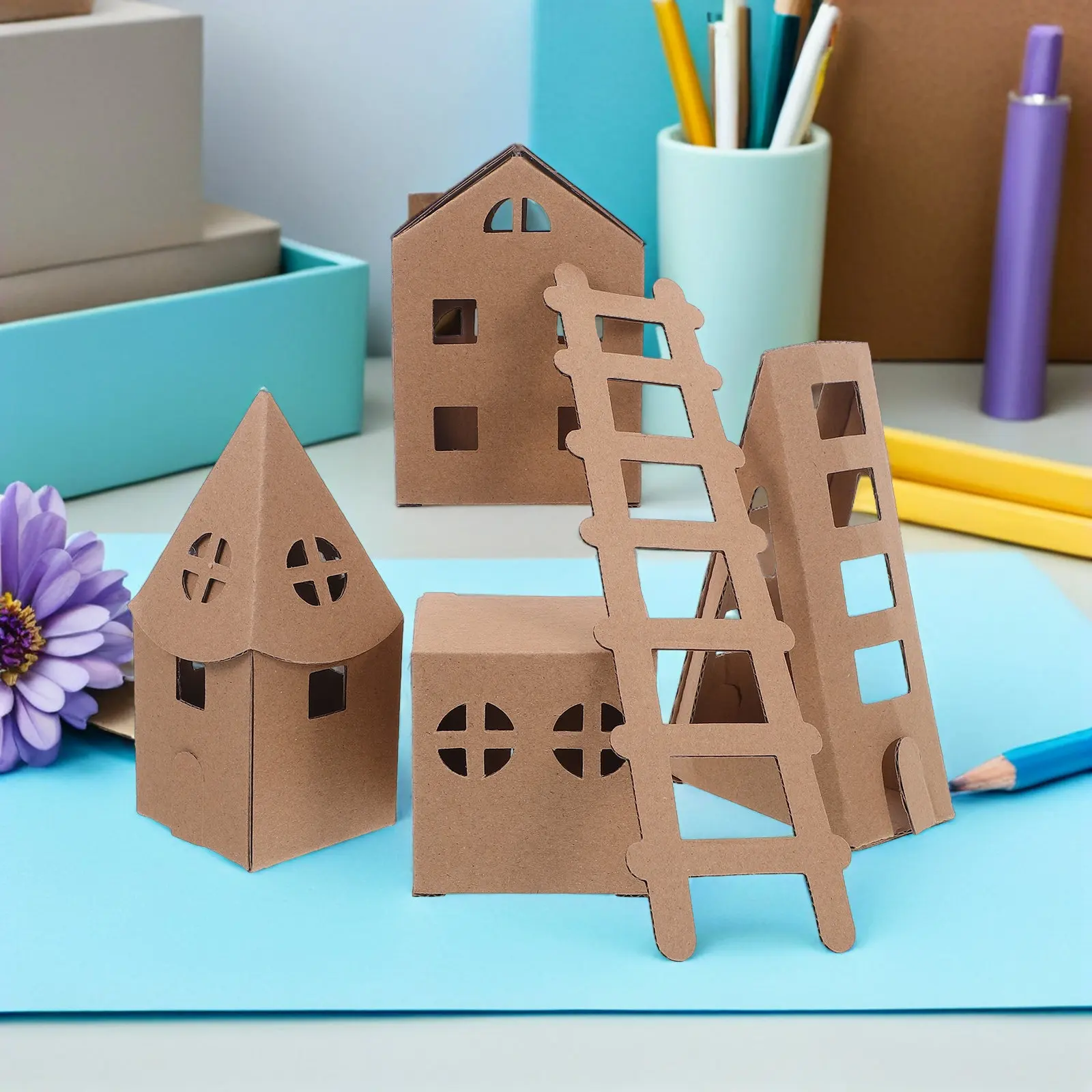 1 Set Kinder-Kartonhaus Miniatur-Bausatz für Kinder DIY Bastelaktivität Heim- und Schulprojekte Tragbares Spielhaus Dekoration