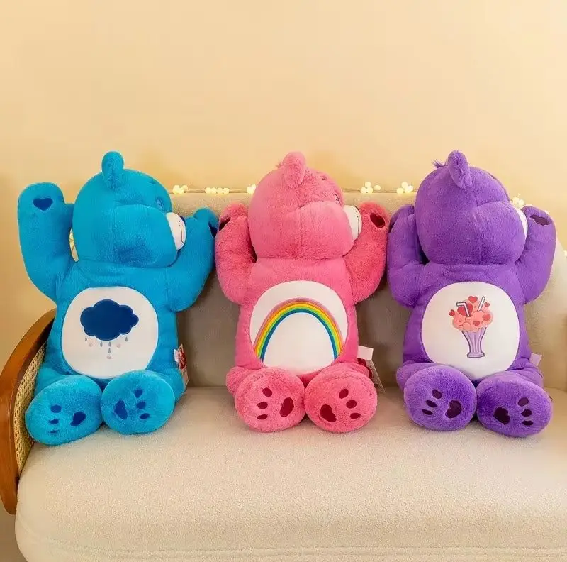 50cm Care Bears Rainbow Lying Bear Plush Pillow, Soft Stuffed Doll Toy, Cartoon Cushion, Lovely Collectible Birthday Gif