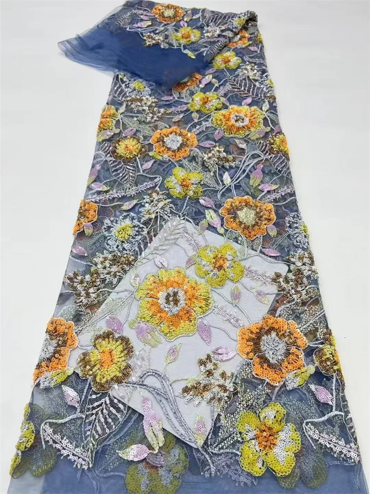 Luxury Sequins French Handmade Embroidery Lace fabric Shining Colorful Embroidery Lace Fabric High Quality Wedding Dresses