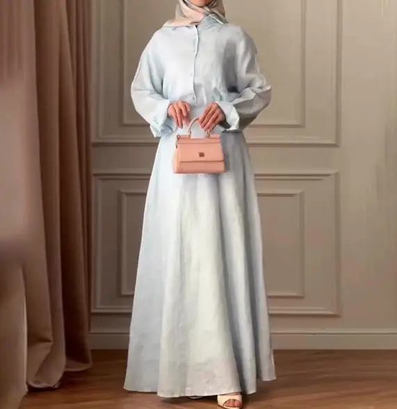 Women's Solid Color Long Sleeved Button Top Hip Hugging Long Skirt Casual Set Fashionable Elegant Outfit for Office And Parties
