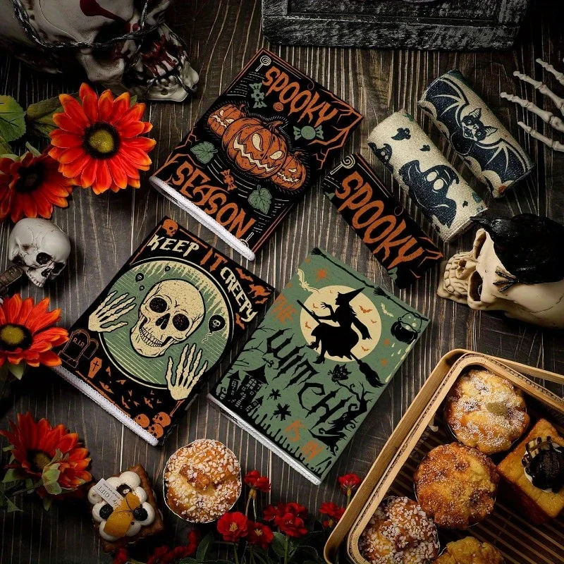 6pcs Rags Halloween Hand Towels Trick or Treat Kitchen Towels Ghost Cat Bat Dish Towels Holiday Tea Towels Home Items
