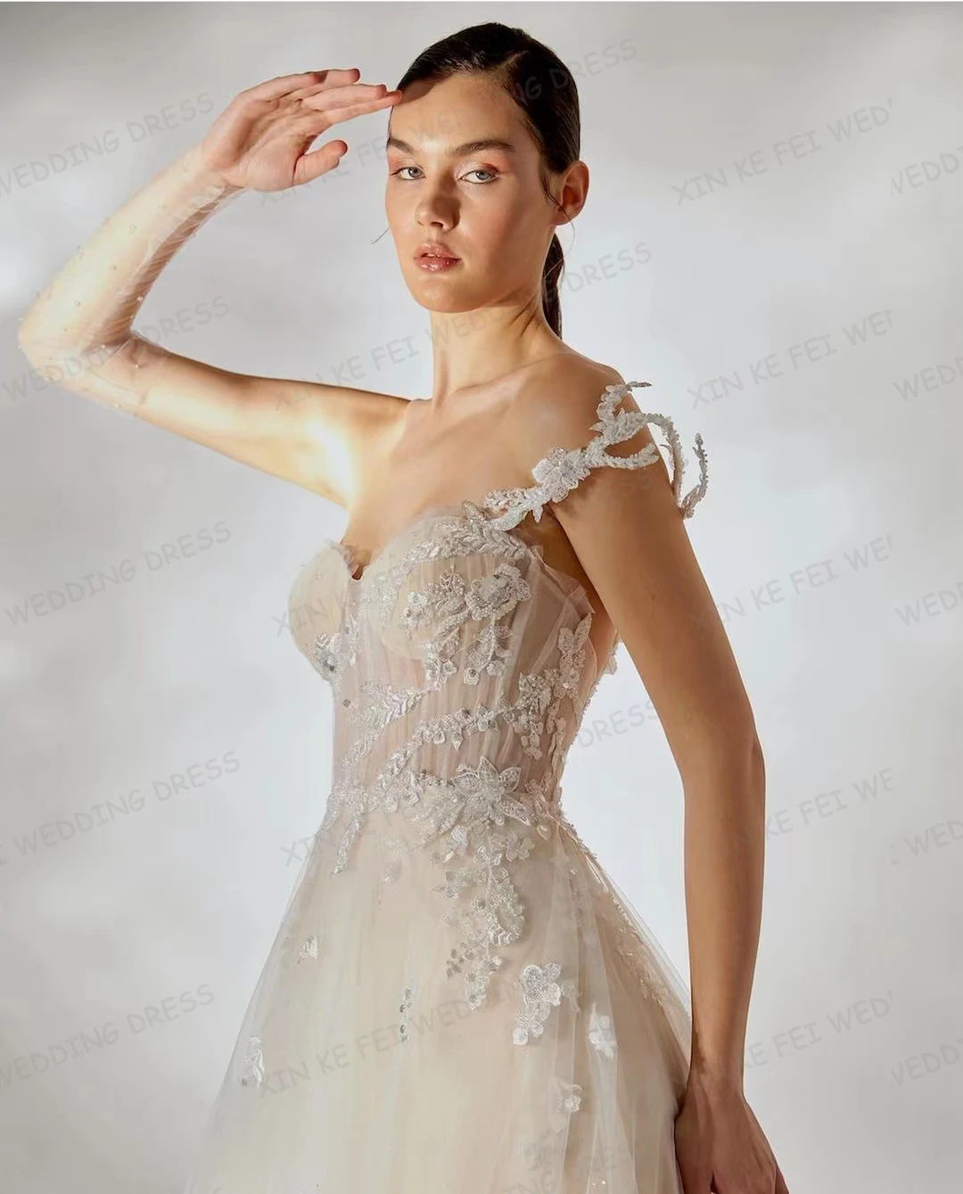 Robe de mariée en tulle avec appliques en dentelle pour femmes, coupe trapèze, sexy, chérie, princesse, dos nu, patients, quoi que ce soit, éducatif, 2024