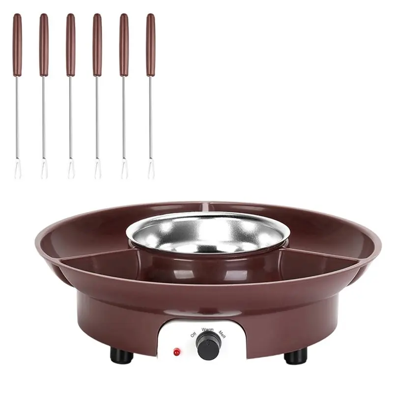A005-MINI Electric Chocolate Melting Pot With 6PCS Forks, Warmer Machine For Milk, Butter, Candy EU Plug- Fondue Set