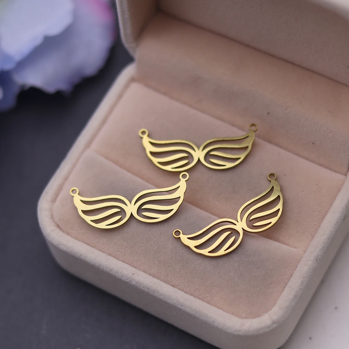 3 قطعة أجنحة الملاك المزدوجة سحر لصنع المجوهرات أساور رائعة قلادة الفولاذ المقاوم للصدأ قلادة DIY بها بنفسك اليدوية هدايا الاطفال #3